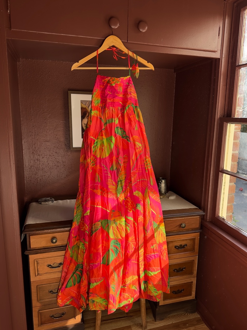 Farm Rio Tropical Halter Maxi Dress - Pink/Orange